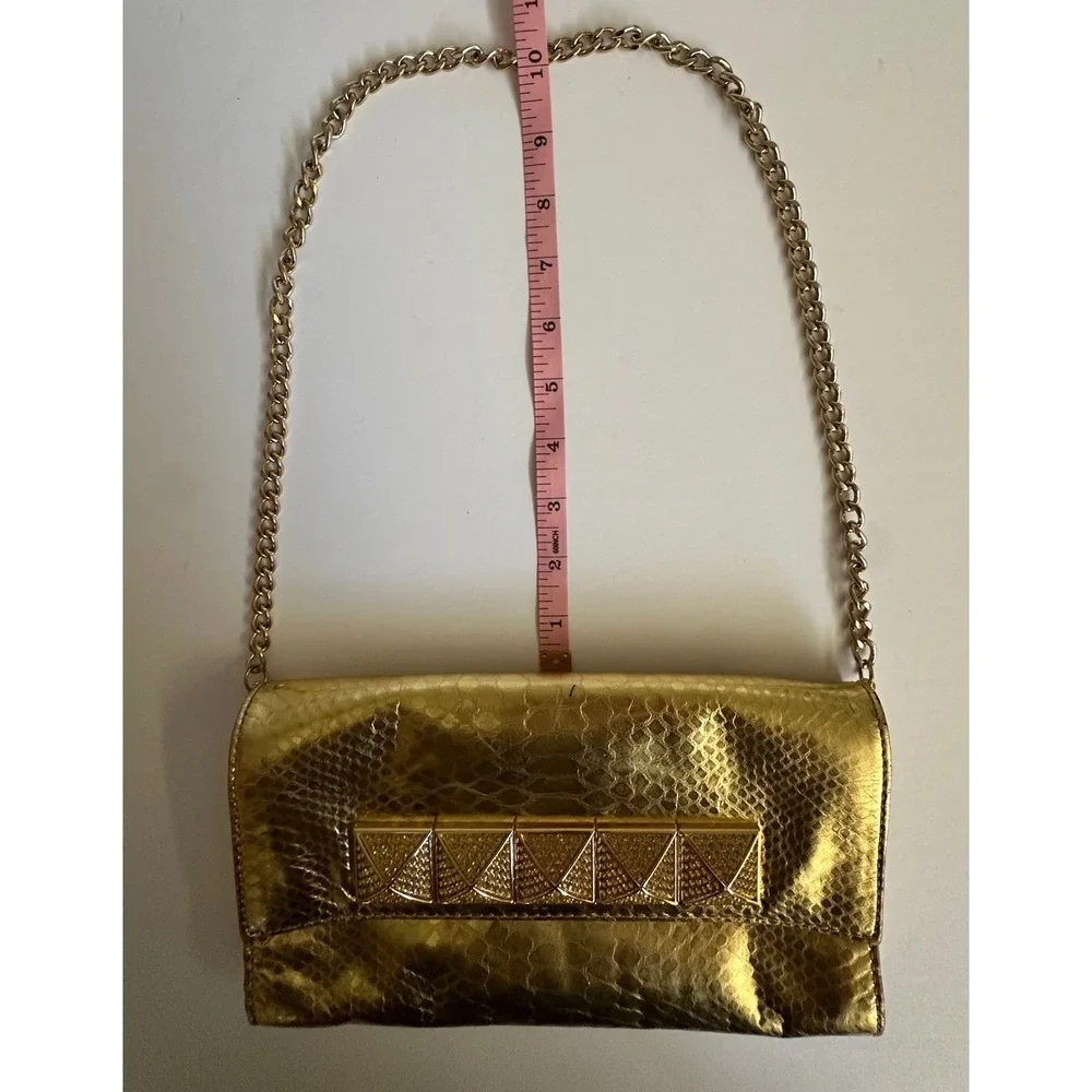 Michael Kors Gold Snakeskin Python Embossed‎ Studded Clutch Bag Small READ